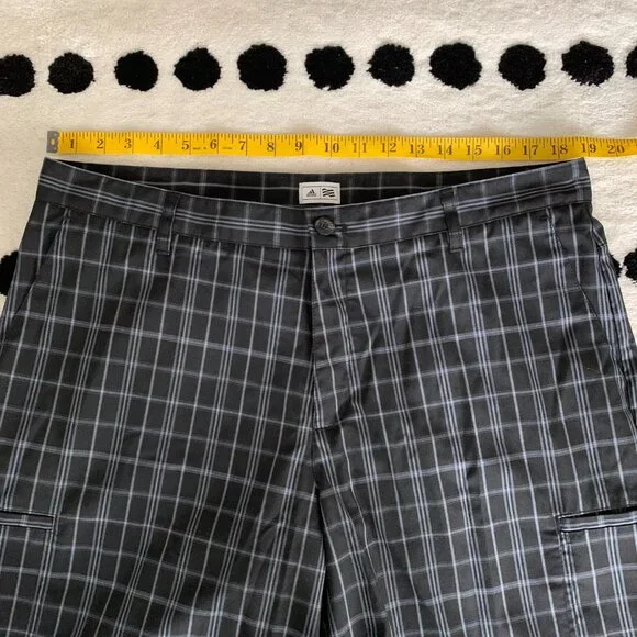 Adidas Plaid Striped Flat Front Cargo Casual Shorts - Picture 7 of 10